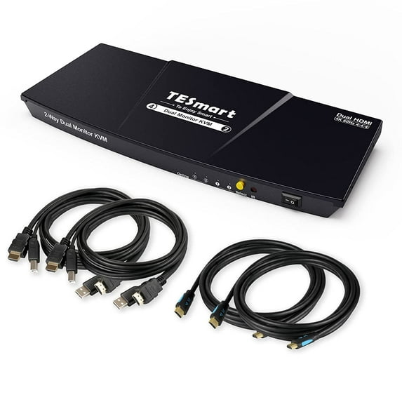 DUAL MONITOR 2-PORT KVM HDMI + HDMI 4K 60HZ UHD AUDIO OUTPUT & USB SHARING 4X2