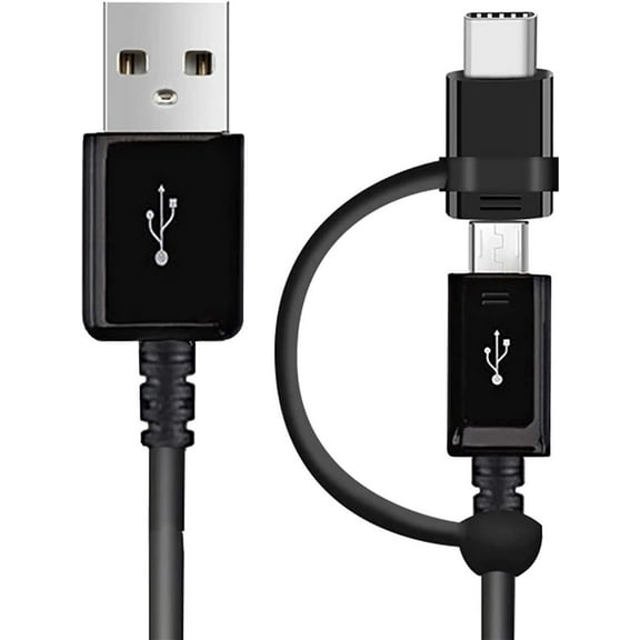 DUAL USB-C + MicroUSB Switch Cable Compatible with Google Chromebook/PixelBook Go/Pixel Slate Provides All Around True USB Fast Quick Charging Speeds! (Black)