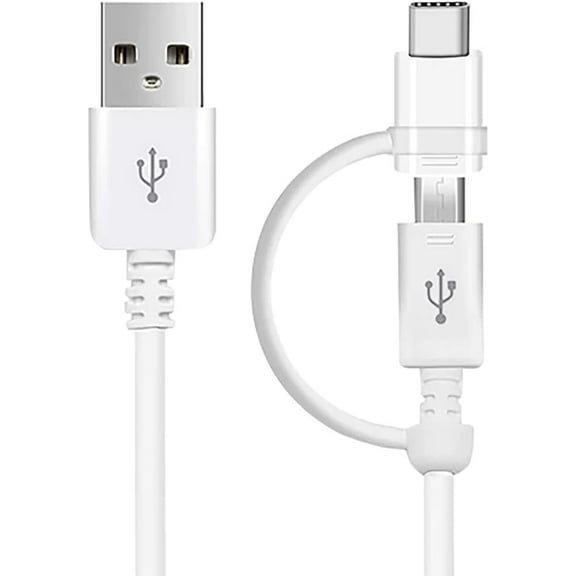 DUAL USB-C + MicroUSB Switch Cable Compatible with Media Logitech Keyboards Provides All Around True USB Fast Quick Charging Speeds! (White)