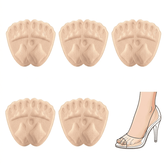 DUALFERV 10Pcs Shoe Inserts for Women Forefoot Pads Five Toe Design Anti Slip High Heel Comfort Cushions
