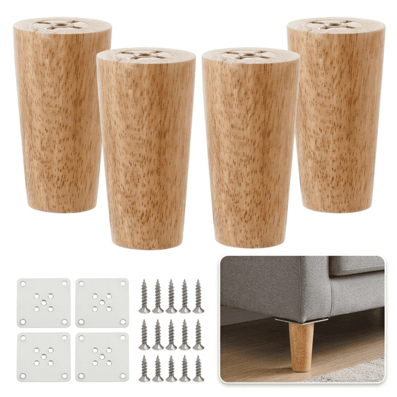 DUALFERV 4 Pack Solid Oak Tapered Furniture Legs 4 Inch Wood Table Legs with Mounting Plates for Sofa Cabinet