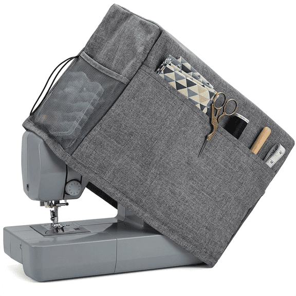 DUALFERV Sewing Machine Cover Gray Dust Proof Carrying Case with Storage Pockets for  Standard Home Machine