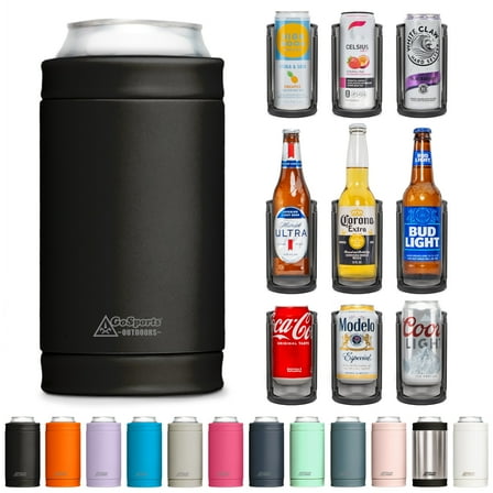 DUALIE 3 in 1 Insulated Can Cooler - Universal Size for 12 oz Cans, Slim Cans, and Bottles - Black