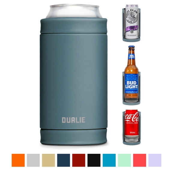 DUALIE 3 in 1 Insulated Can Cooler - Universal Size for 12 oz Cans, Slim Cans, and Bottles - Stone Blue