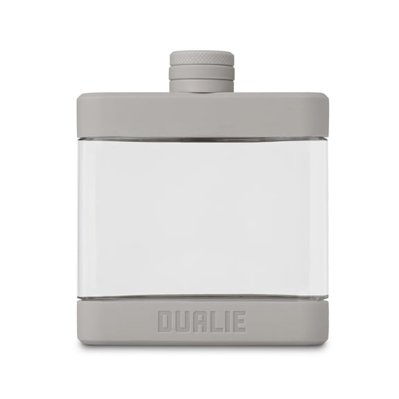 DUALIE 6 oz Hip Flask for Liquor - Undetectable Shatterproof Alcohol Flasks with Clear Tritan Plastic and Silicone Grip - Flask Gift for Men & Women - Fog Gray