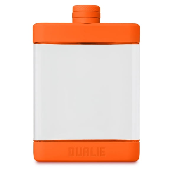 DUALIE 8 oz Hip Flask for Liquor - Undetectable Shatterproof Alcohol Flasks with Clear Tritan Plastic and Silicone Grip - Flask Gift for Men & Women - Orange