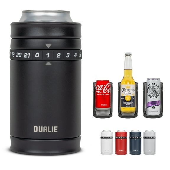 DUALIE Tracker Drink Cooler - Game Score Counter and 3 in 1 Insulated Can Cooler - Universal Size for 12 oz Cans, Slim Cans, and Bottles - Black