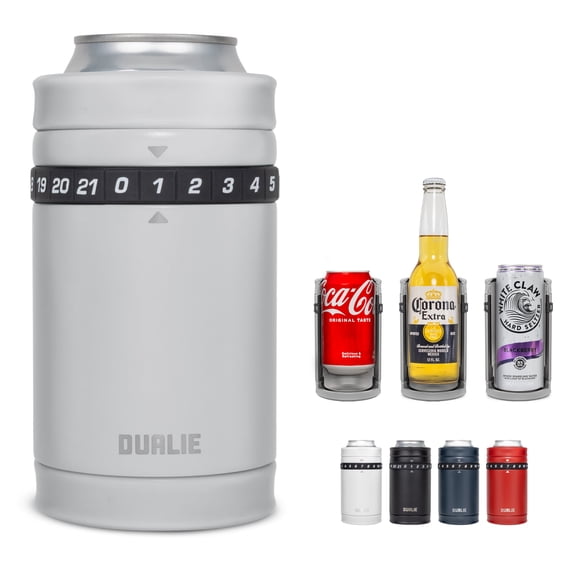 DUALIE Tracker Drink Cooler - Game Score Counter and 3 in 1 Insulated Can Cooler - Universal Size for 12 oz Cans, Slim Cans, and Bottles - Fog Gray