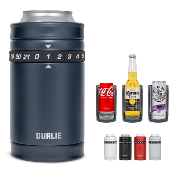 DUALIE Tracker Drink Cooler - Game Score Counter and 3 in 1 Insulated Can Cooler - Universal Size for 12 oz Cans, Slim Cans, and Bottles - Navy