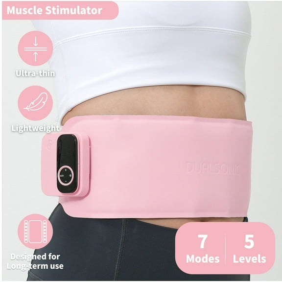 DUALSONIC Fit-Up EMS Belt - Muscle Stimulator for Abs, Home Fitness Device, Workout Equipment for Training Exercise, Waist Trimmer, Muscle Toner, Pink