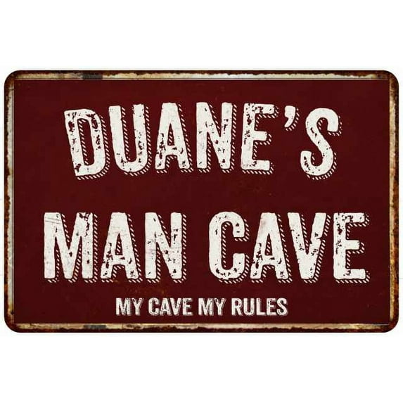 DUANE'S Man Cave Red Grunge Sign 12 x 18 Matt Finish Metal Sign 112180003155