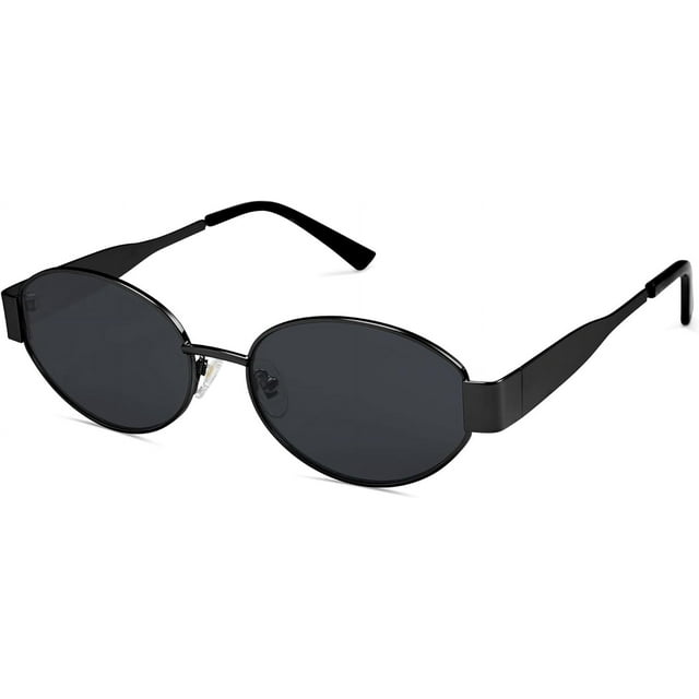 DUANHUI UV Protection Unisex Retro Oval Sunglasses, Shiny Black/Grey
