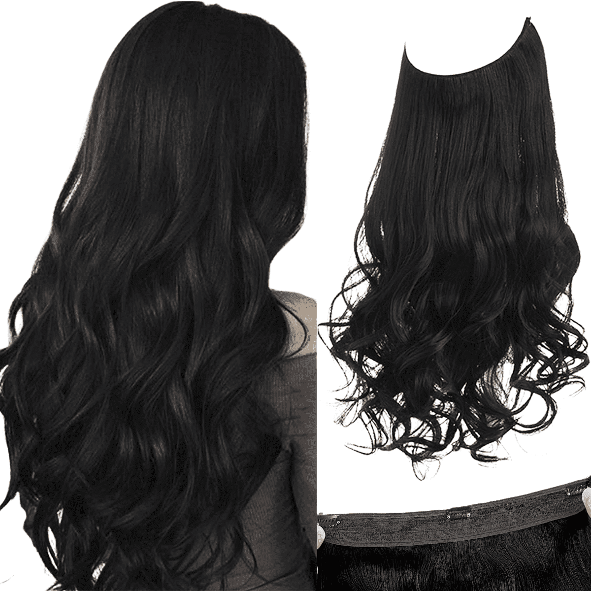 Real Human Hair Halo Extensions 18 Inch Wavy Invisible Wire Adjustable MY-LADY Halo Real Human Hair Extensions Invisible Wire  main image 4