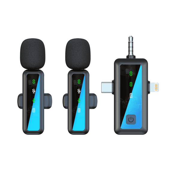 wisdomdodo 3 in 1 Wireless Lavalier Microphone with Noise Reduction, Professional Mini Mic for iPhone, Android, iPad, Dual Mics with Display Screen