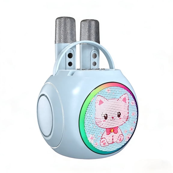 DUANJY Karaoke Machine with 2 Wireless Microphones, Portable Bluetooth Speaker with Color Lights, Support Bluetooth /TF /USB /Headphone, Karaoke Microphone for Outdoor Party, Home Use, Blue