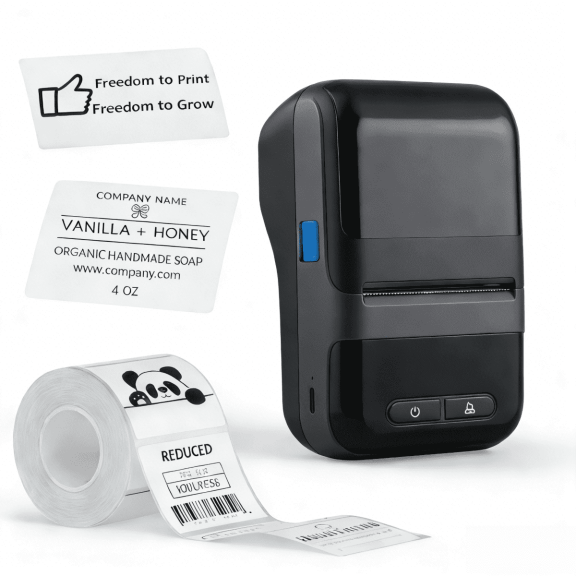 DUANJY 2" Bluetooth Barcode Thermal Label Printer, Inkless Wireless Sticker Maker for Home Office, Compatible with Android, iOS & PC, Black