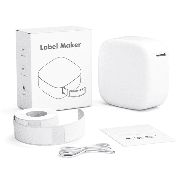 DUANJY Label Maker Machine with Tape, Wireless Small Label Makers,with One 14x30mm Tape, Versatile App for Home Office Organization, Storage & Craft Labeling, White