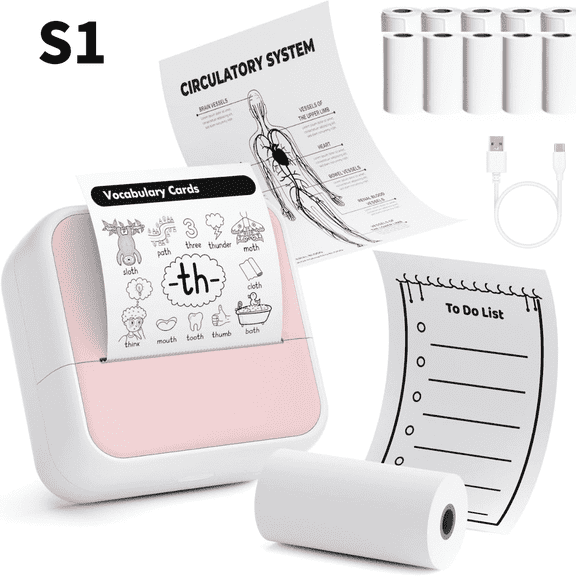 DUANJY Portable Bluetooth Label Makers, 2 inches Barcode Label Printer with 5 Rolls Paper & 5 Rolls Thermal Stickers for Home Office Kitchen, Study, Craft, iOS & Android