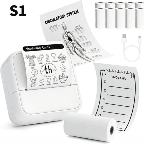DUANJY Portable Bluetooth Label Makers, 2 inches Barcode Label Printer with 5 Rolls Paper & 5 Rolls Thermal Stickers for Home Office Kitchen, Study, Craft, iOS & Android