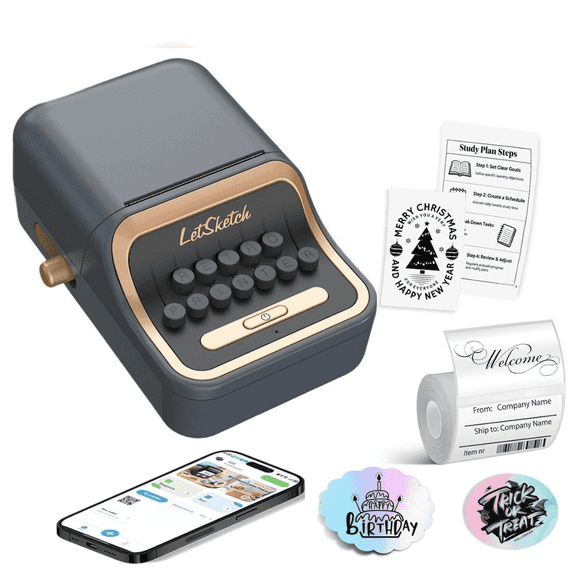 DUANJY Wireless Mini Retro Label Maker Machine with Tape, Bluetooth Portable Thermal Sticker Printer for Phone, Small Business, Address, Logo, Code, Food, Home, Kitchen with Label (Black)