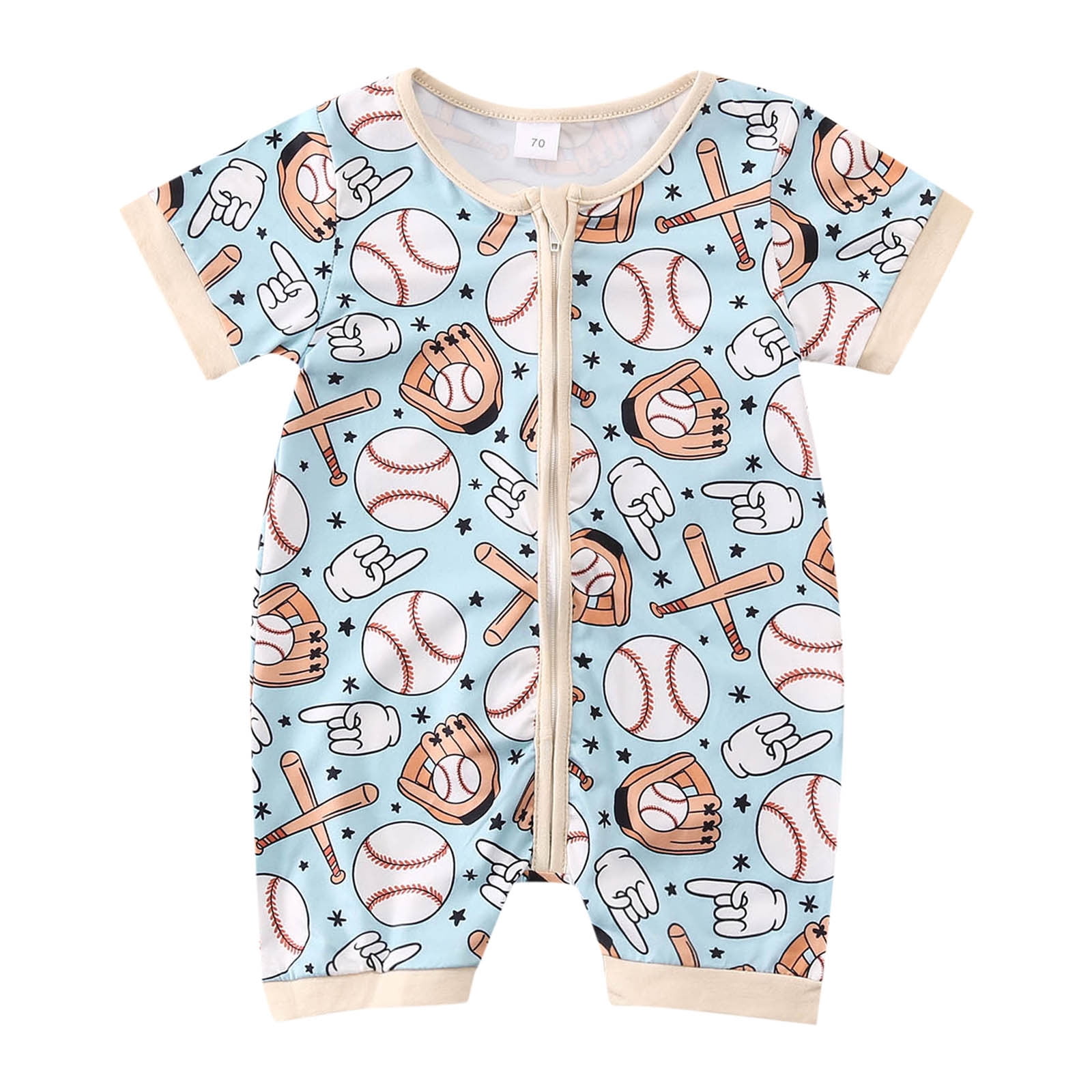 Boys Girls Short Sleeve Cartoon Baseball Prints Romper