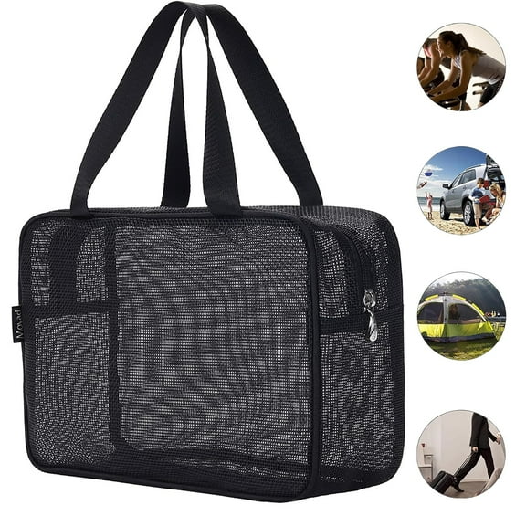 BKSDUEH Mesh Shower Caddy Mash Shower Bag ，Black Portable Mesh Accessories Organizer Tote for Gym College Dorm Room