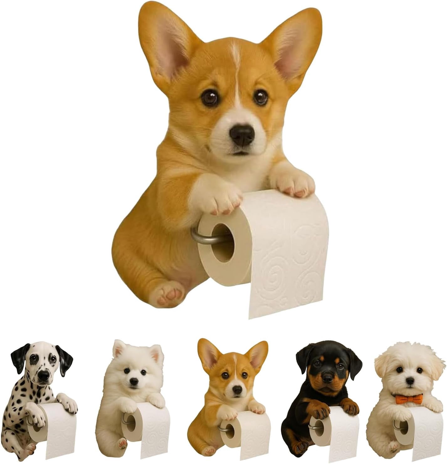 DUBF Dog Paper Towel Holder - Cute Puppy Wall Mounted Toilet Roll Dispenser - Pet Theme Bathroom Tissue Storage for Home RV Dorm Kitchen for Dog Lovers