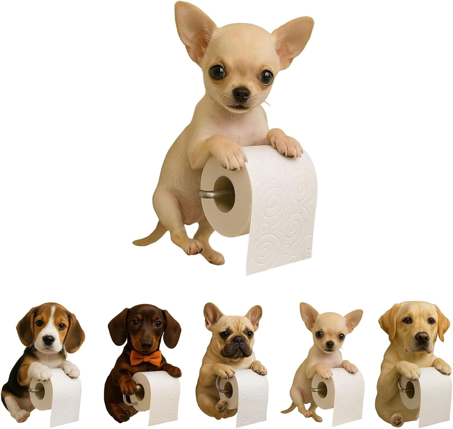 DUBF Dog Paper Towel Holder - Cute Puppy Wall Mounted Toilet Roll Dispenser - Pet Theme Bathroom Tissue Storage for Home RV Dorm Kitchen for Dog Lovers