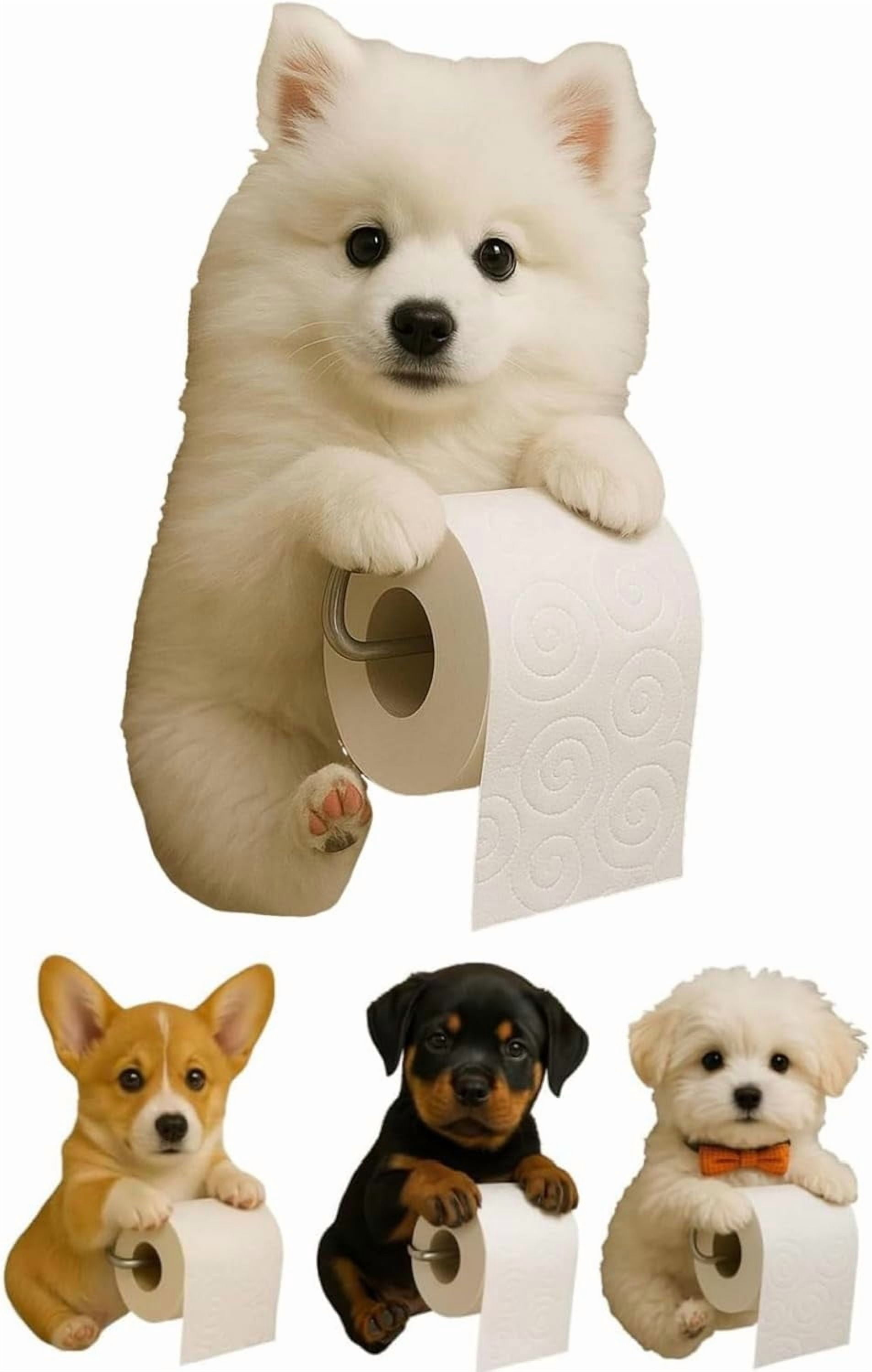 DUBF Dog Paper Towel Holder - Cute Puppy Wall Mounted Toilet Roll Dispenser - Pet Theme Bathroom Tissue Storage for Home RV Dorm Kitchen for Dog Lovers