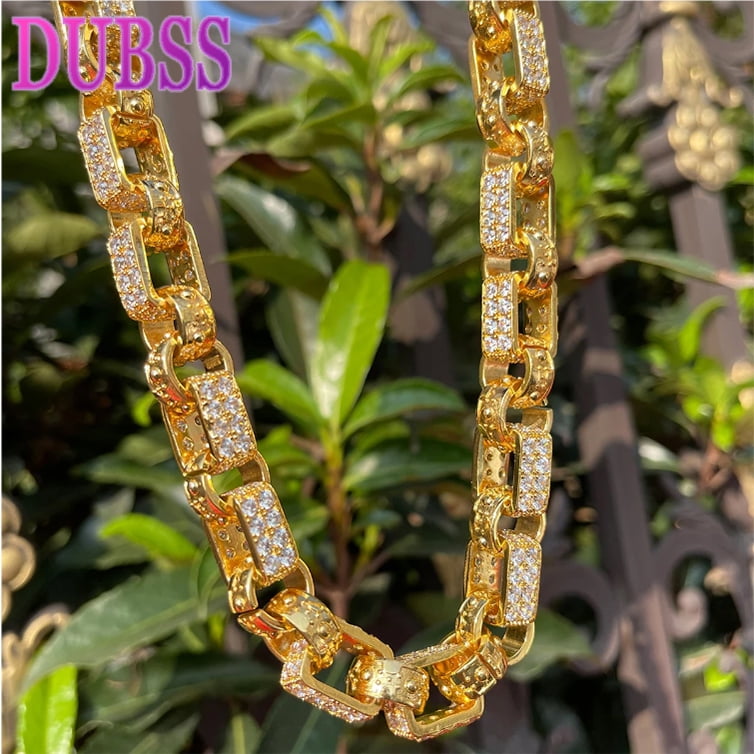 DUBSS GYPSY Ornate Patterned Belcher Necklace Choker for Men Studded Oblong Smooth Alternating Cuban Links Hip Hop Jewel