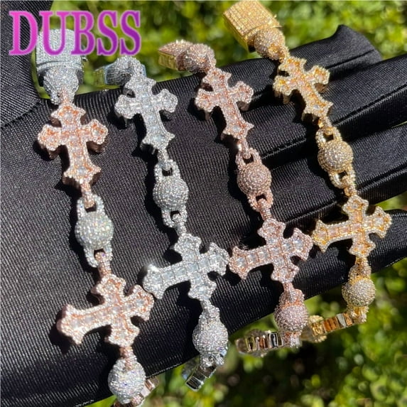 DUBSS Iced Out Ball Infinity Cross Bracelet for Men Real Gold Plated Bling Cubic Zirconia Hip Hop Jewelry