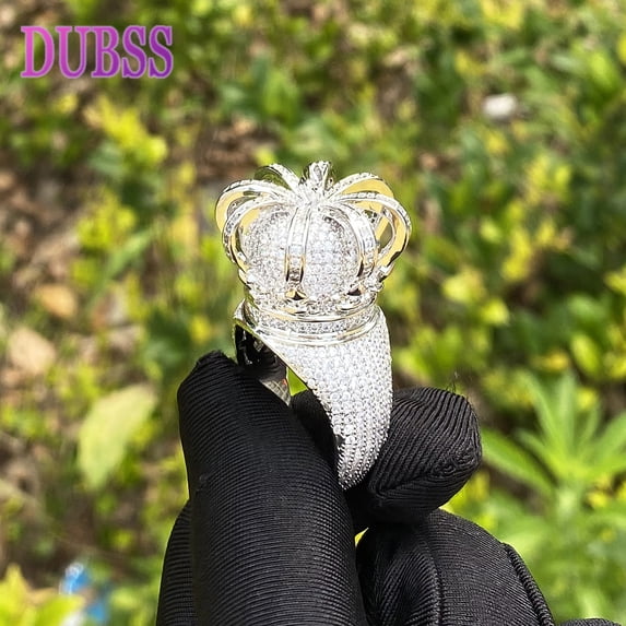 DUBSS Iced Out Crown Ring for Men Real Gold Plated 5A Cubic Zirconia Hip Hop Jewelry