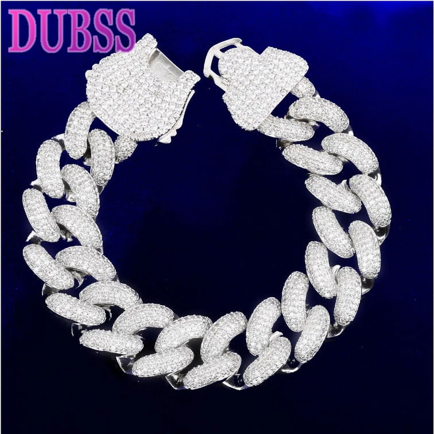 DUBSS Iced Out Cuban Link Bracelet for Men Locket Clasp Two Tone Real Copper Cubic Zirconia Hip Hop Jewelry