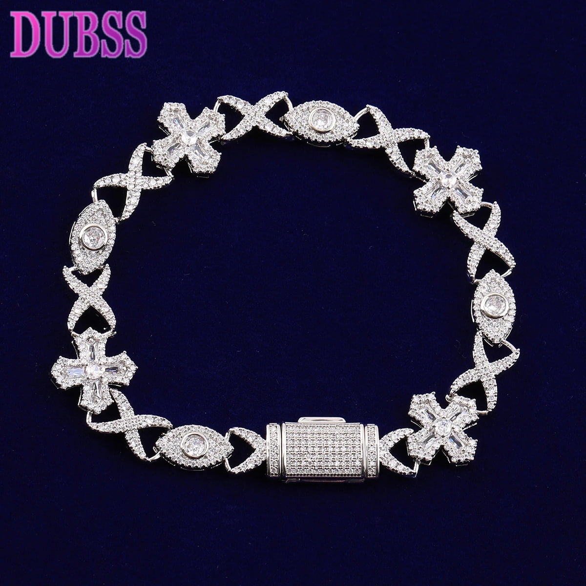 DUBSS Iced Out Eye Cross Infinity Cuban Link Bracelet for Women Real Copper Cubic Zirconia Hip Hop Jewelry