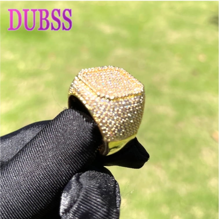 DUBSS Iced Out Rings for Men Prong Setting Real Gold Plated Hip Hop Jewelry