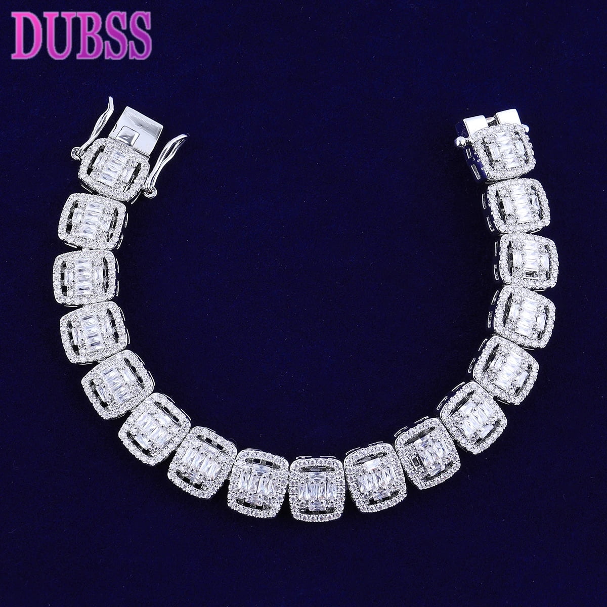 DUBSS Iced out Baguette Bracelet for Men Micro Pave Real Copper Cubic Zirconia Hip Hop Jewelry