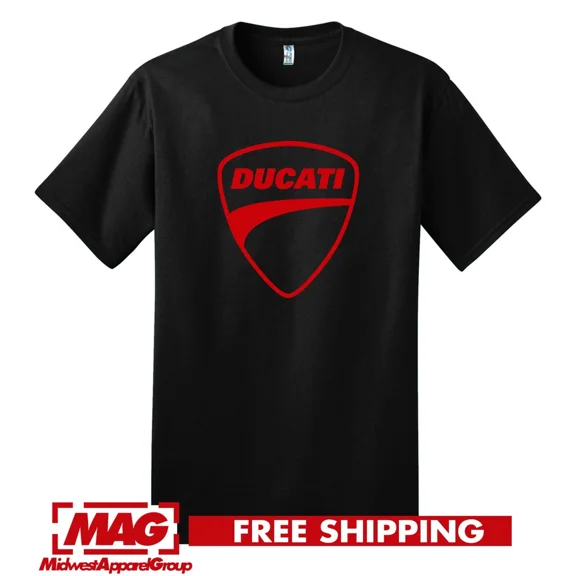 DUCATI BLACK T-SHIRT Red Logo Motorcycle Racing Sport Rally Bike Tee Moto Tshirt