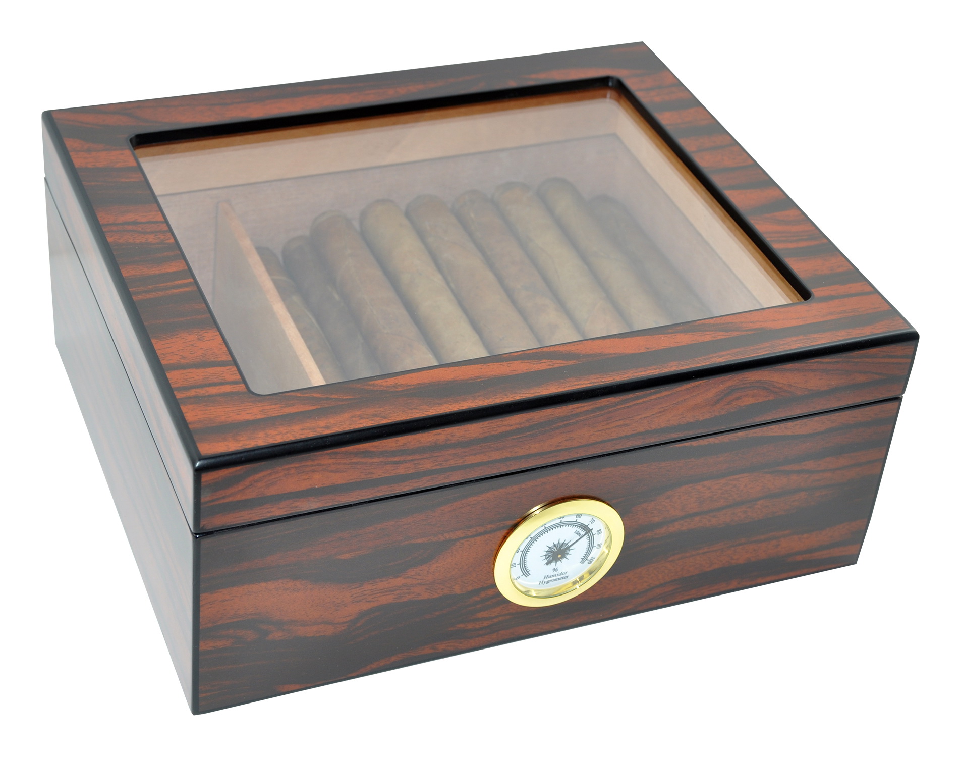 DUCIHBA Humidor Box - Holds 25-50 Cigars - Tempered Glass Display - Spanish Cedar Wood - Brown Color - image 1 of 7