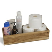 DUCIHBA, Natural Acacia Hardwood Bathroom Tray with Handles for Organizing Toiletries and Accessories - Large 16.5x6 in Size for Countertop, Shelf, or Tank Top Storage