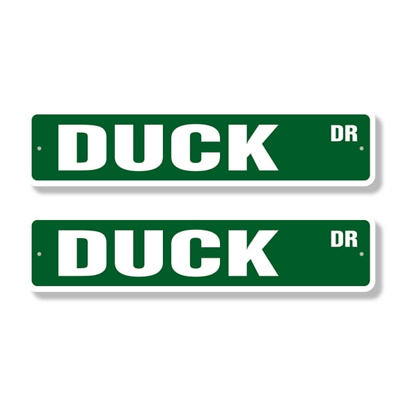 DUCK Classic Street Sign (2 Pack) quack bird pond feathers hunter Road Sign | 6" X 24" Plastic Address Sign