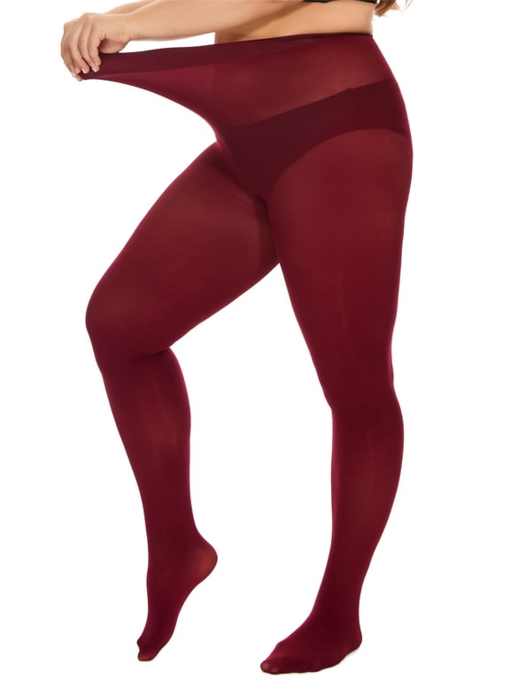 Women's Plus Size High Waist Nylon Tights, Ultra Soft Solid Color Semi-Opaque Stockings, Sizes 1X To 4X