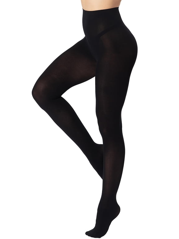 Womens 80 Denier Opaque High Waist Tights, Women's Soft Solid Color Footed Pantyhose