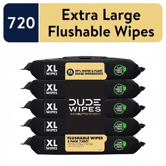 DUDE Flushable Wipes, Extra Large Shea BUTTer Smooth Wet Wipes, 720 Count