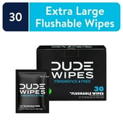 DUDE Wipes Flushable Wipes, XL On-The-Go Wet Wipes, Unscented, 30 Count