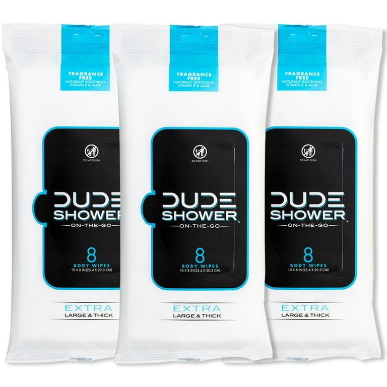 Dude Shower Body Wipes Unscented Naturally Soothing Aloe and Hypoallergenic