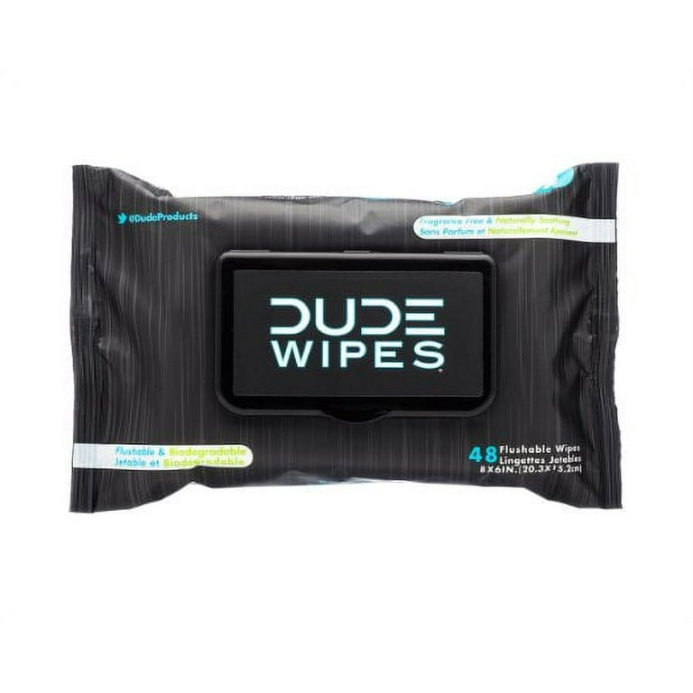 DUDE Wipes Flushable Wipes, Unscented with Vitamin-E & Aloe, 100
