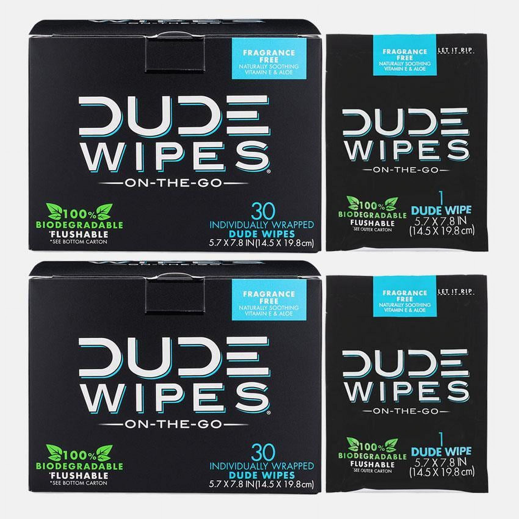 DUDE Wipes Flushable Wet Wipes (2 Packs, 30 Wipes Each) Individually