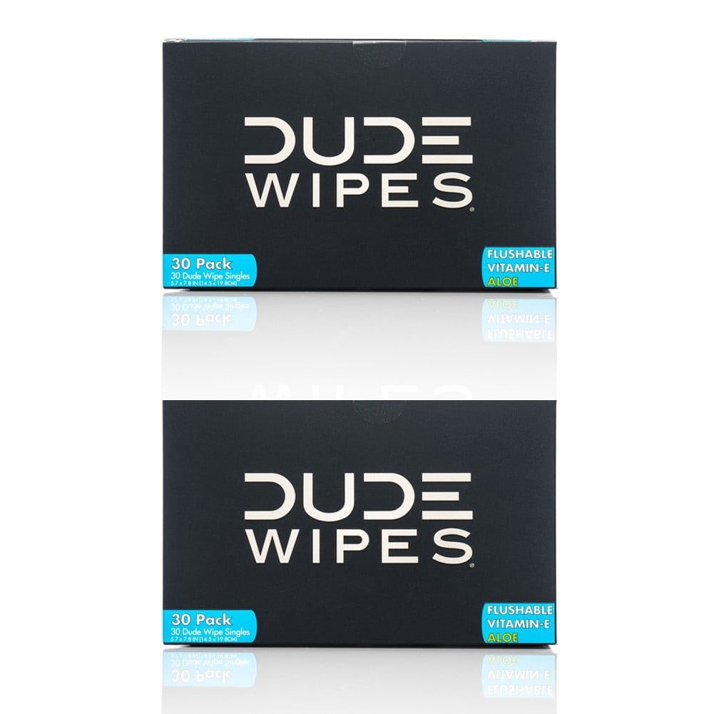 DUDE Wipes Flushable Wipes, Unscented with Vitamin-E & Aloe, 100% Biodegradable, Singles for Travel (2 Packs of 30 Individually Wrapped Wipes) "