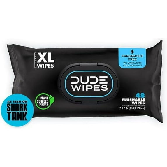 DUDE Wipes - Flushable Wipes - 1 Pack, 48 Wipes - Unscented Extra-Large Adult Wet Wipes - Vitamin-E & Aloe for at-Home Use - Septic and Sewer Safe
