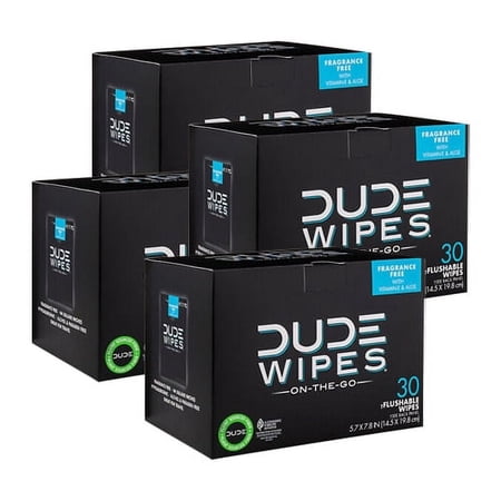 DUDE Wipes Flushable Wipes Unscented Wet Wipes, Individually Wrapped ( 4 Pack )